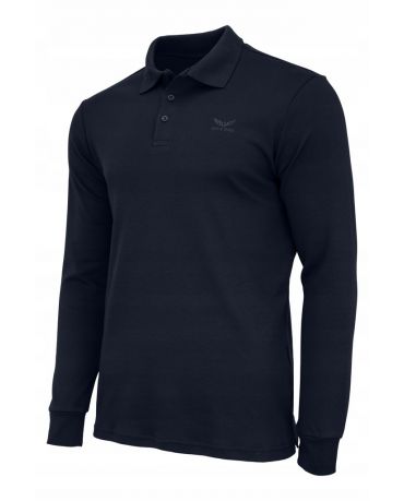 BONEYARD Męski Granatowy Gruby Longsleeve Polo Klasyk Haft