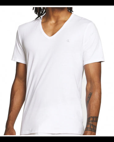 Calvin Klein Biały T-Shirt Serek V-Neck Logo CK