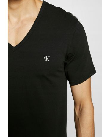 CALVIN KLEIN Czarny T-shit Serek Logo Na Piersi CK