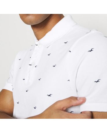 HOLLISTER California Białe Polo Męskie We Wzory