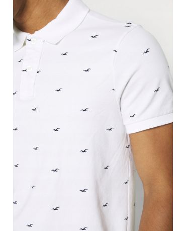 HOLLISTER California Białe Polo Męskie We Wzory