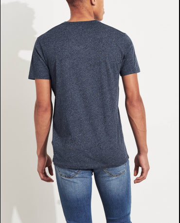 HOLLISTER California Navy Texture Tshirt Granatowa Tekstura V-Neck