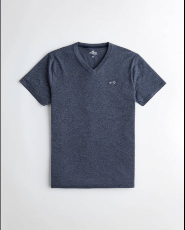 HOLLISTER California Navy Texture Tshirt Granatowa Tekstura V-Neck