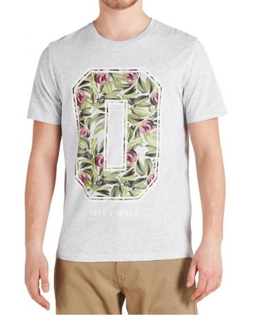 JACK & JONES SZARA KOSZULKA Z GRAFIKĄ FAUNA MOTYW