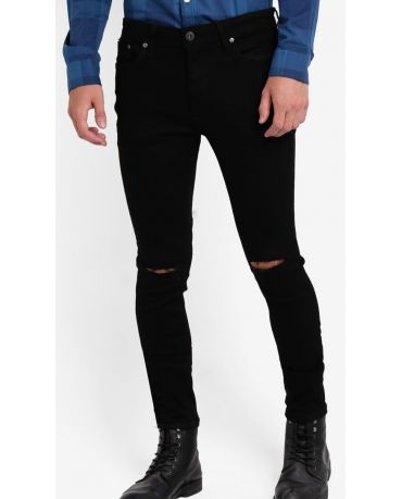 Jack&Jones Czarne Męskie Jeansy z Dziurami Dopasowane
