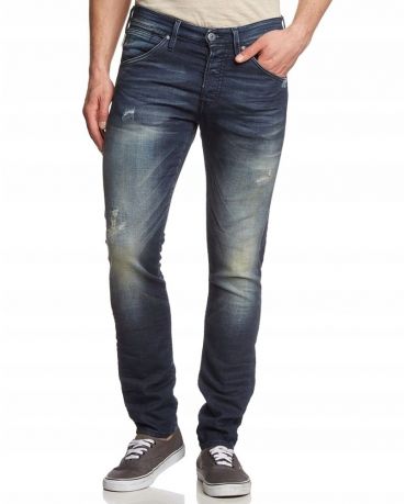 Jack&Jones Indigo Jeansy Slim Fit Przetarcia Męskie