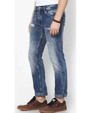 Jack&Jones Niebieskie Jeansy Przetarcia Łaty Slim Fit
