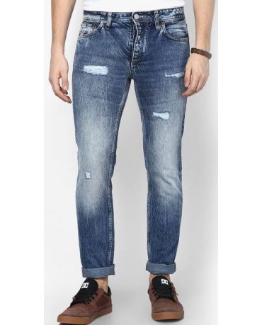 Jack&Jones Niebieskie Jeansy Przetarcia Łaty Slim Fit