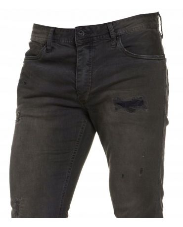 Jack&Jones Szare Jeansy Męskie Przetarcia Dziury Slim Fit