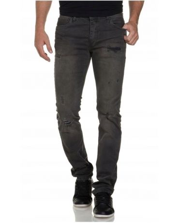 Jack&Jones Szare Jeansy Męskie Przetarcia Dziury Slim Fit