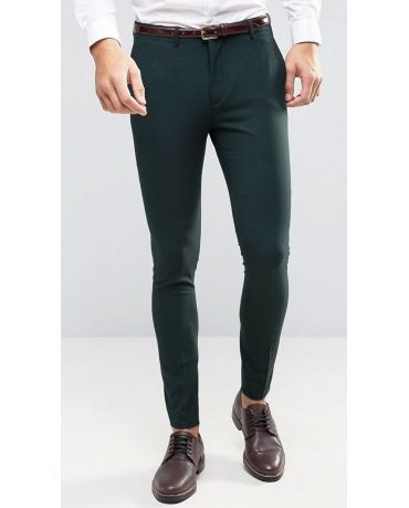SELECTED _ Ciemno Zielone Spodnie Wizytowe Skinny Fit 36/32