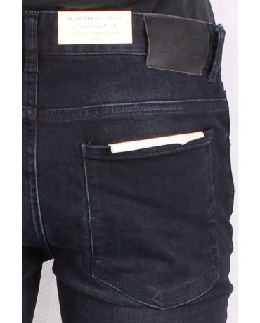 Selected Homme Czarne Jeansy Rurki Męskie Skinny Fit Przejaśnienia