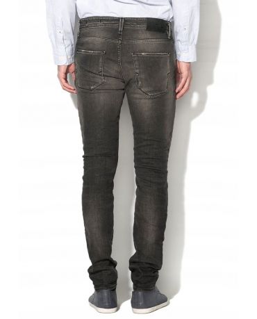 Selected Homme Grafitowe Rurki Meskie Skinny Fit Przetarcia