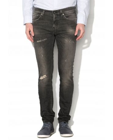 Selected Homme Grafitowe Rurki Meskie Skinny Fit Przetarcia