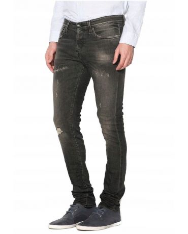 Selected Homme Grafitowe Rurki Meskie Skinny Fit Przetarcia