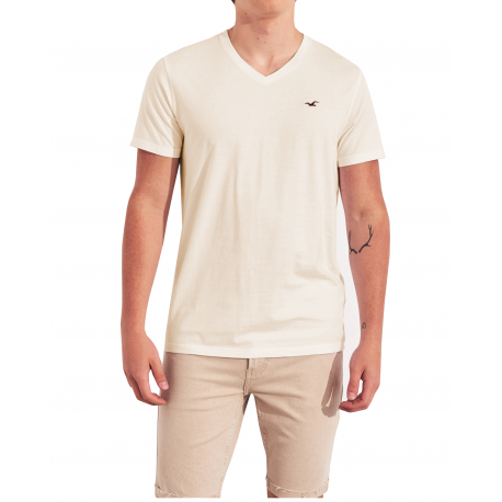 HOLLISTER California Cream Tshirt Kremowy V-Neck