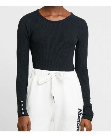 Abercrombie Fitch Bluzka Czarna Haftowane Logo XS