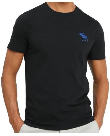 ABERCROMBIE&FITCH Czarna Koszulka Duże Niebieskie Logo