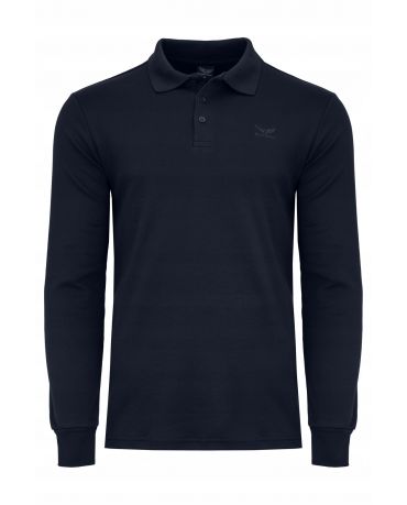 BONEYARD Męski Granatowy Gruby Longsleeve Polo Klasyk Haft