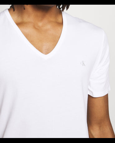 Calvin Klein Biały T-Shirt Serek V-Neck Logo CK