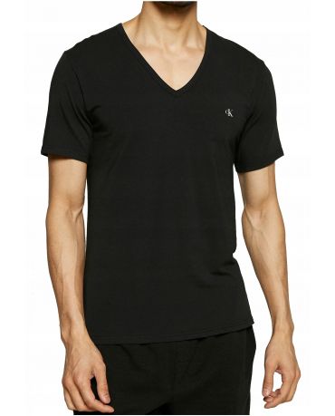 CALVIN KLEIN Czarny T-shit Serek Logo Na Piersi CK