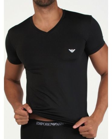 EMPORIO ARMANI Czarna Koszulka V-neck Slimowana Dopasowana