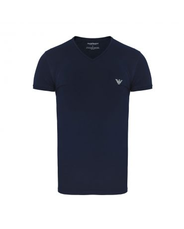 EMPORIO ARMANI Granatowa Koszulka V-neck Slimowana Dopasowana