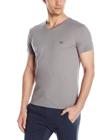 EMPORIO ARMANI Szara Koszulka V-neck Slimowana Dopasowana