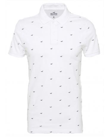 HOLLISTER California Białe Polo Męskie We Wzory