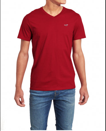 HOLLISTER California Red Tshirt Czerwony V-Neck