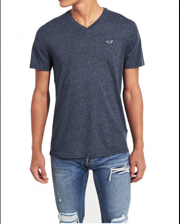 HOLLISTER California Navy Texture Tshirt Granatowa Tekstura V-Neck
