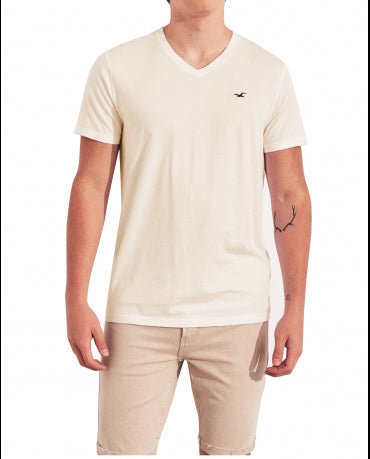 HOLLISTER California Cream Tshirt Kremowy V-Neck
