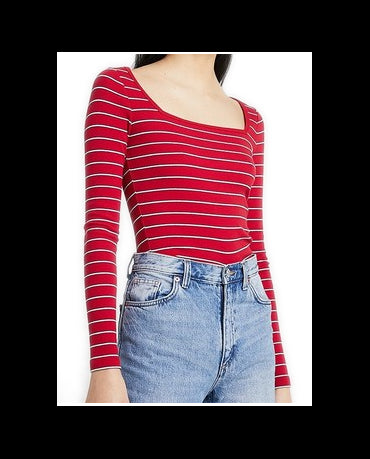 HOLLISTER Czerwona Bluzka W Paski Z Długim Rękawem