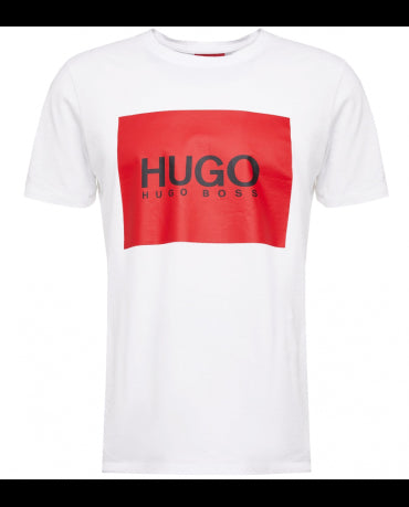 HUGO BOSS Biały T-shirt Czerwony Kwadrat Logo