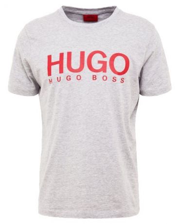 HUGO BOSS Szary T-Shirt Czerwone Logo