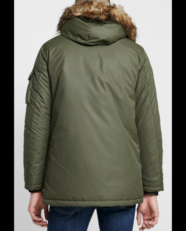 JACK & JONES FUNKCJONALNA ZIELONA OLIWKOWA CIEPŁA KURTKA MĘSKA Z KAPTUREM I LISKIEM