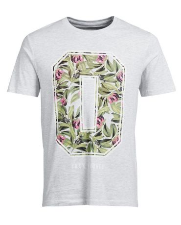 JACK & JONES SZARA KOSZULKA Z GRAFIKĄ FAUNA MOTYW