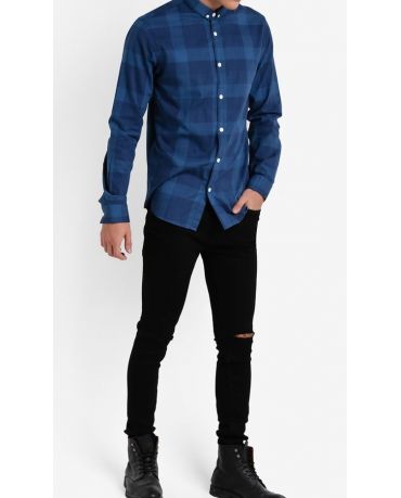 Jack&Jones Czarne Męskie Jeansy z Dziurami Dopasowane