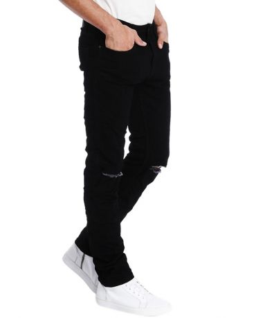 Jack&Jones Męskie Czarne Jeansy z Dziurami Slim Fit Rurki