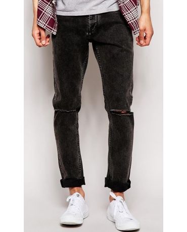 Jack&Jones Szare Jeansy z Dziurami Męskie Slim Fit Rurki