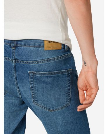 Only & Sons Przecięcia Na Kolanach Miękkie Niebieskie Jeansy Męskie