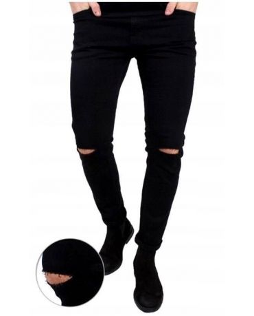 Only&Sons Czarne Jeansy Męskie Przecięcia Slim Fit