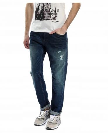 Only&Sons Klasyczne Granatowe Jeansy Męskie Przetarcia Regular